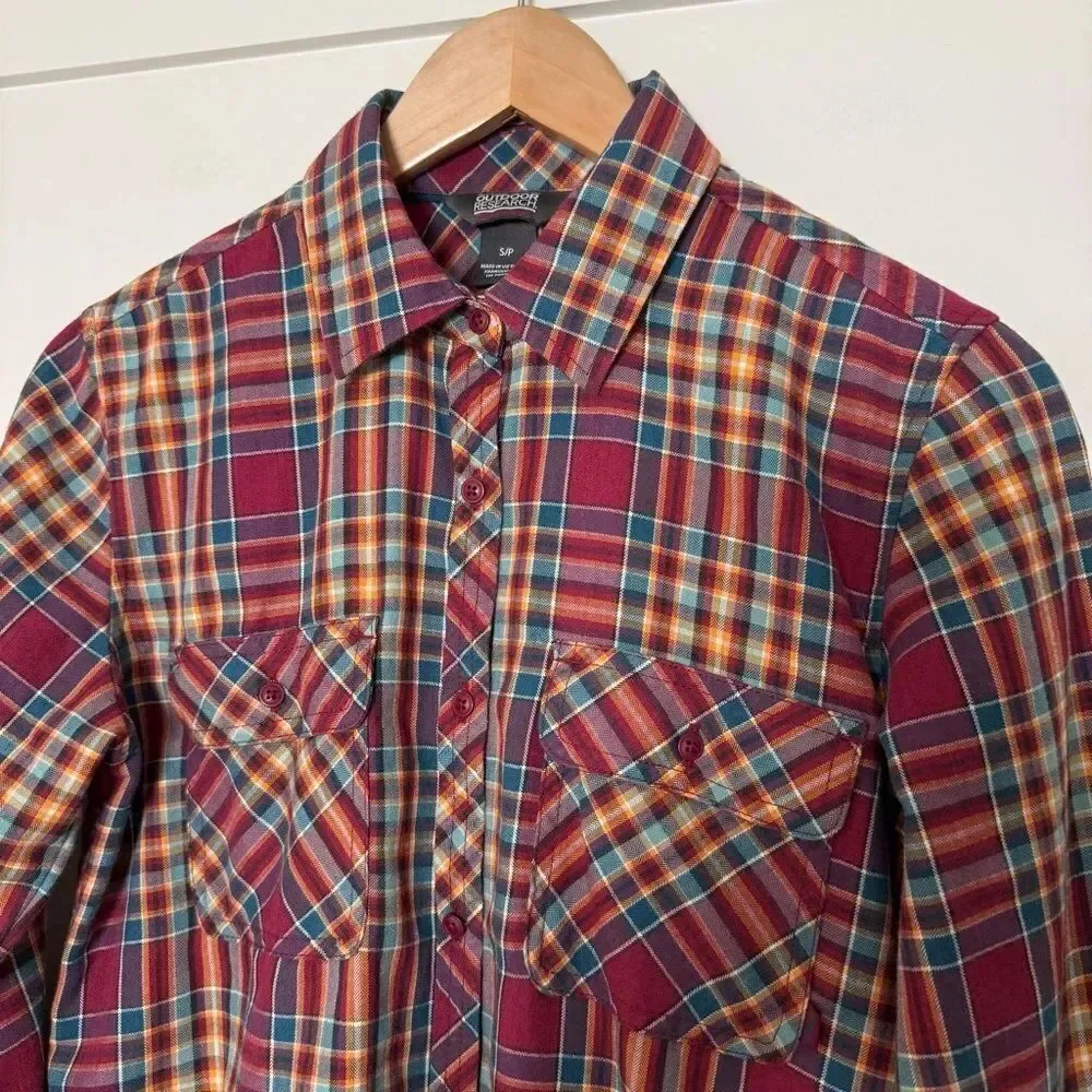 Outdoor Research Flannel Ceres Shirt Womens S Red Plaid Wool Blend Gorpcore